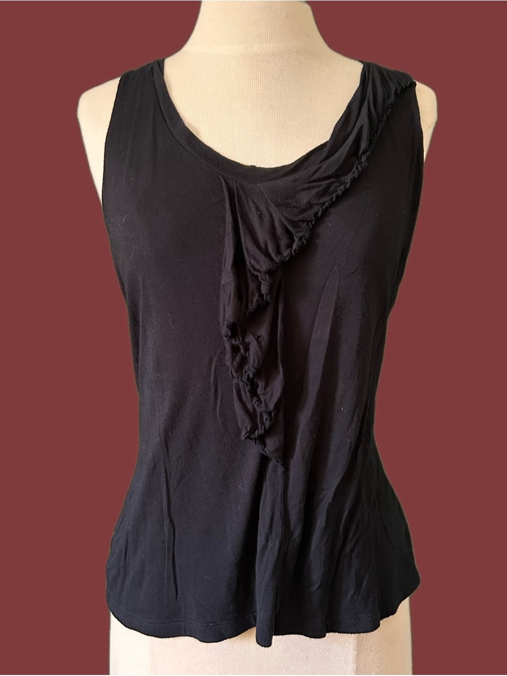 Halogen Black Sleeveless Ruffle-Accent Tank